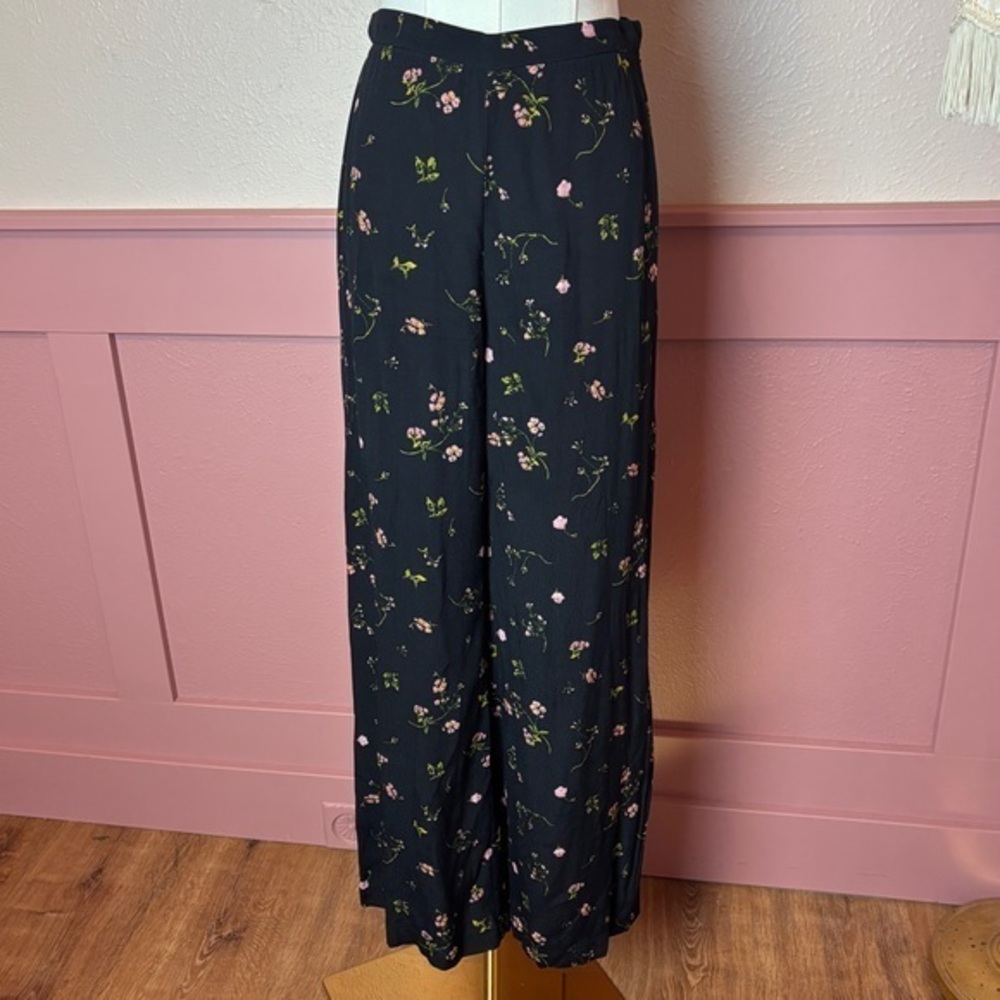cottage fairy floral rose wide leg pants black sz small